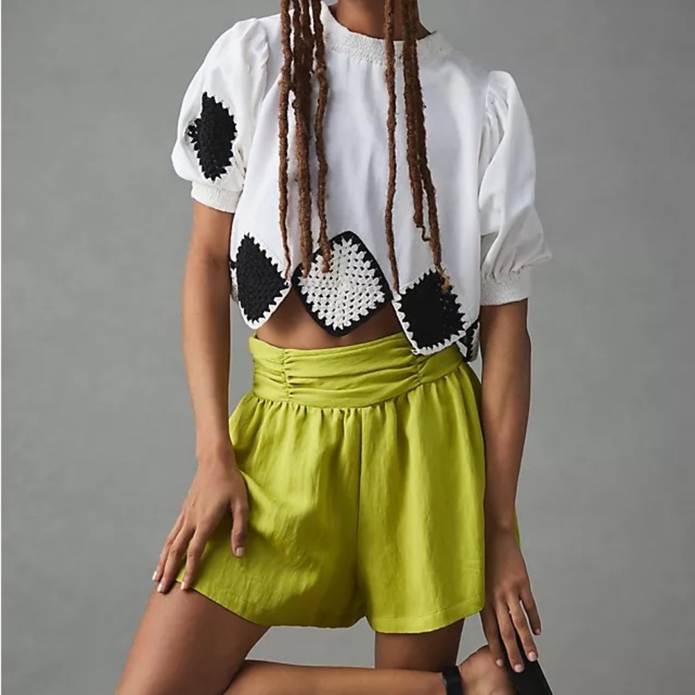NWT By Anthropologie Ruched Shorts, Size XS in Chartreuse